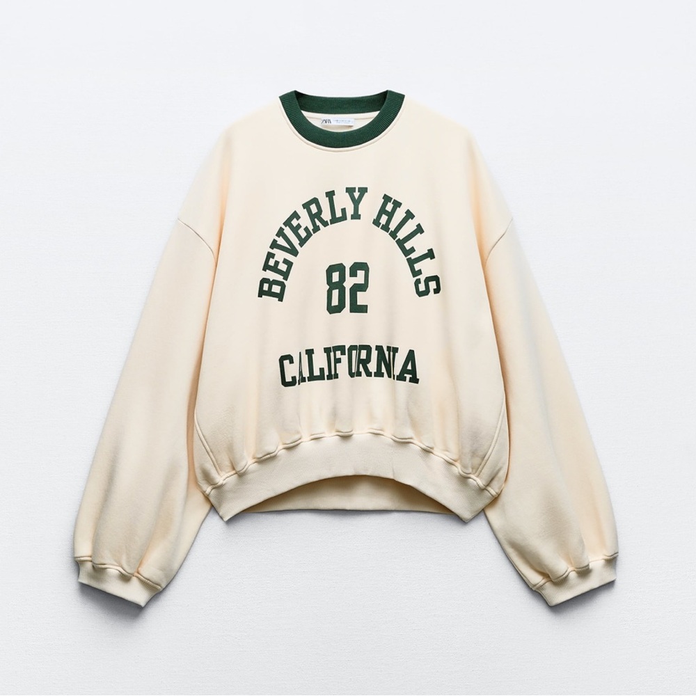 Zara Ribbed Collar BH text print sweatshirt